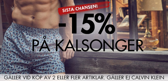 Sista chansen: 15% på kalsonger gäller vid köp av 2 eller fler artiklar (gäller ej Calvin Klein)