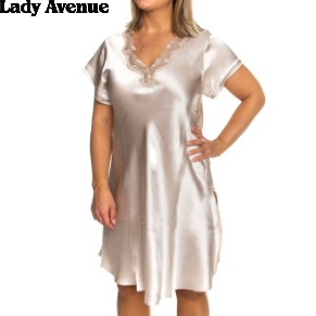 Lady Avenue Pure Silk Nightgown With Lace