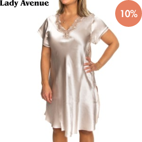 Lady Avenue Pure Silk Nightgown With Lace