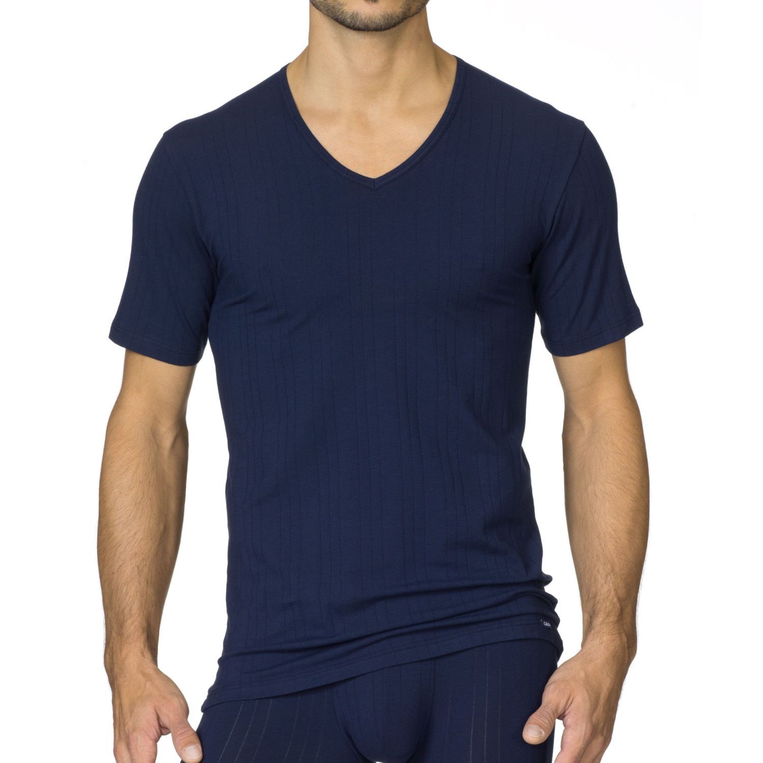 Calida Pure & Striped V-Neck T-Shirt Navy