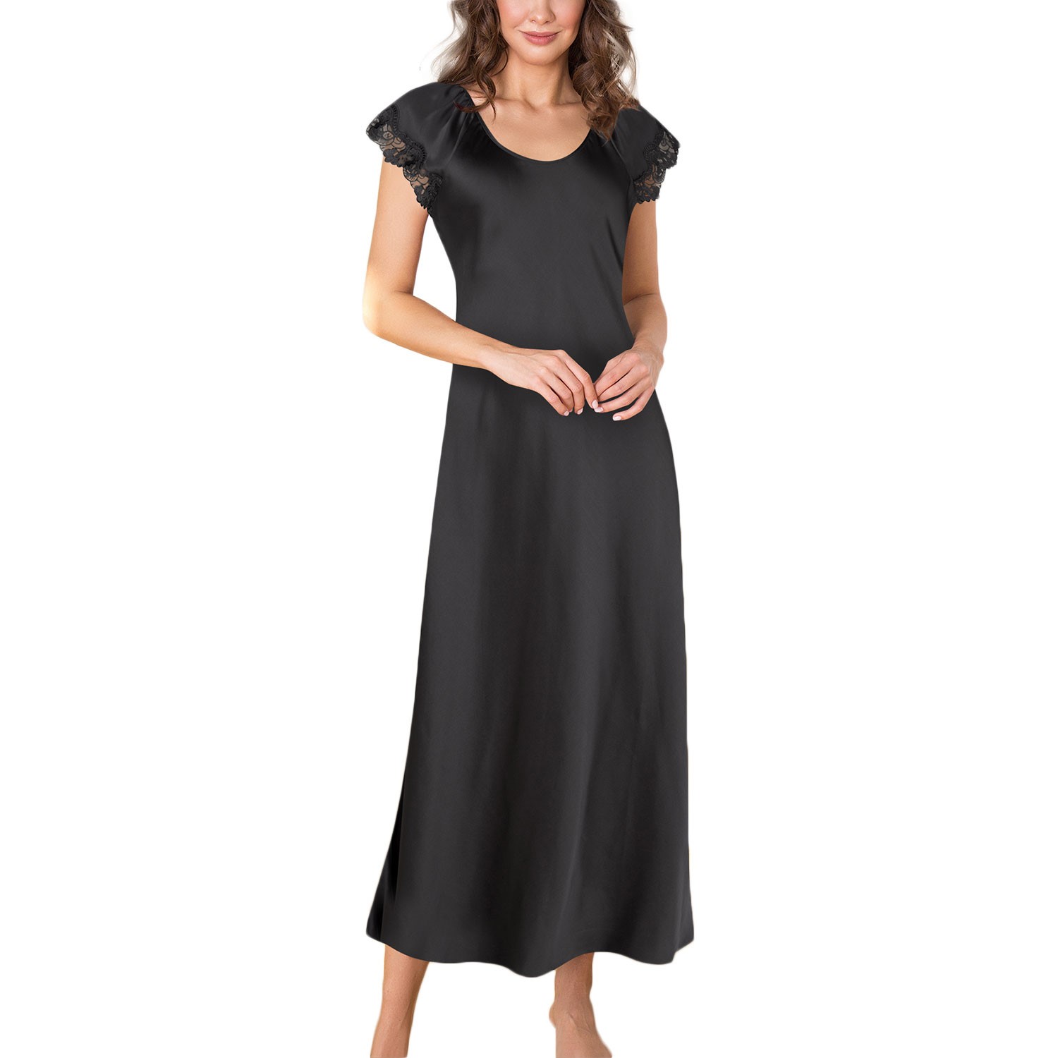 Lady Avenue Pure Silk Shortsleeve Long Nightdress 