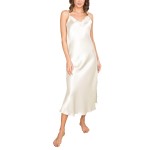 Lady Avenue Pure Silk Long Nightgown With Lace