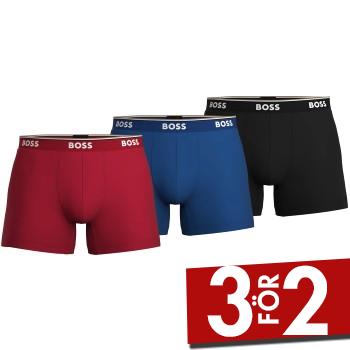 BOSS Kalsonger 3P Cotton Stretch Boxer Brief Long Svart/Bl&aring; bomull Small Herr
