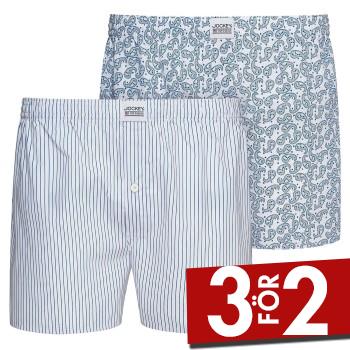 Jockey Kalsonger 2P Woven Boxer Shorts Bl&aring;/Vit bomull Small Herr