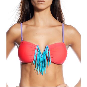 Seekers Bandeau Bikini Set Fringed Red
