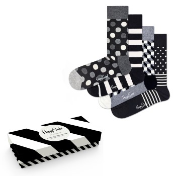 Bilde av Happy Socks Strømper 4p Black And White Gift Box Svart Mønstret Bomull Str 36/40