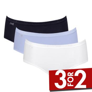 Sloggi Trusser 3P Basic Plus Midi Colored Lyseblå/Hvid bomuld 36 Dame