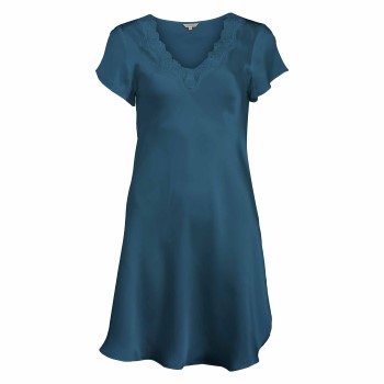 Bilde av Lady Avenue Pure Silk Nightgown With Lace Petrol Silke Medium Dame