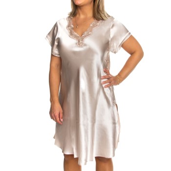 Bilde av Lady Avenue Pure Silk Nightgown With Lace Champagne Silke X-large Dame