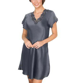 Lady Avenue Pure Silk Nightgown With Lace Grafit silke Large Dam | apparel & accessories - clothing - sleepwear & loungewear - nightgowns | ModeLejon