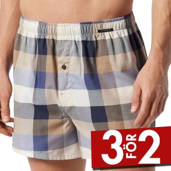 Schiesser Kalsonger 2P Fun Prints Boxer Shorts Beige/Bl&aring; bomull Large Herr