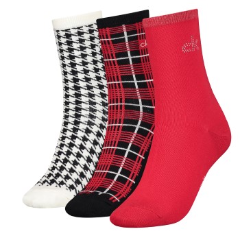 Bilde av Calvin Klein Strømper 3p Demi Crew Sock Gift Box Svart/rød One Size Dame