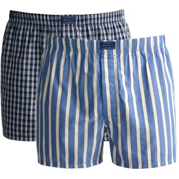 Bilde av Gant 2p Cotton Stripe Boxer Shorts Marine/blå Bomull Large Herre