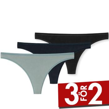 Schiesser Trosor 3P 95-5 Organic Cotton Thong Svart/Blå ekologisk bomull 34 Dam