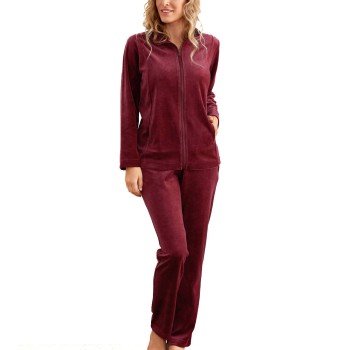 Damella Velour Plain Suit Mörkröd 3XL Dam | apparel & accessories - clothing - sleepwear & loungewear - loungewear | ModeLejon