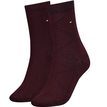 Bilde av Tommy Hlfiger Women Graphic Argyle Sock Strømper 2p Vinrød Str 35/38 Dame