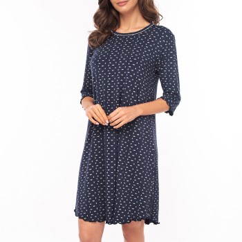 Bilde av Lady Avenue Bamboo Three Quarter Sleeve Nightdress Marine Mønster Bambus Large Dame