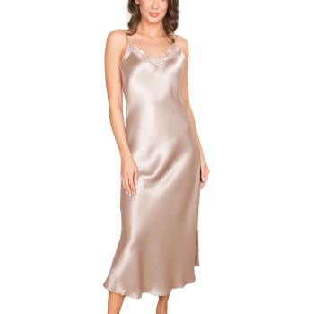 Bilde av Lady Avenue Pure Silk Long Nightgown With Lace Perlhvit Silke Large Dame