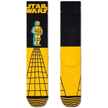 Bilde av Happy Sock Star Wars C-3po Sock Strømper Svart/gul Bomull Str 36/40