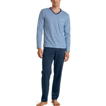 Bilde av Calida Rekax Streamline V Neck Long Pyjama Blå Mønster Bomull Small Herre