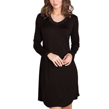 Bilde av Lady Avenue Silk Jersey Nightgown With Long Sleeve Svart Silke X-large Dame