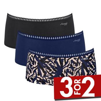Sloggi Trusser 3P GO Crush Hipster Shorts Sort/Blå bomuld Small Dame