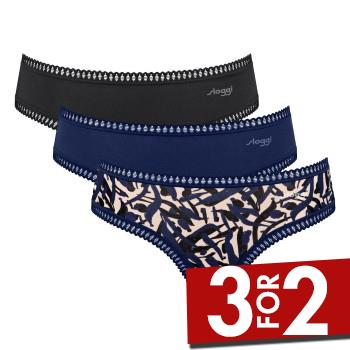 Sloggi Trusser 3P GO Crush Hipster Briefs Sort/Blå bomuld Large Dame
