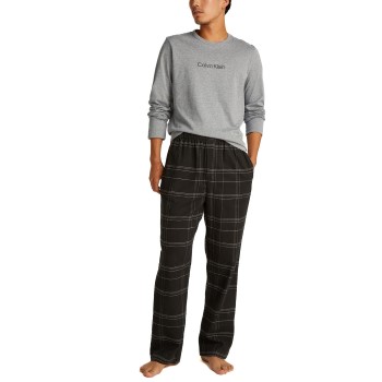 Calvin Klein Flannel Sleep Long Sleeve Pant Set Grå/Svart bomull Medium Herre