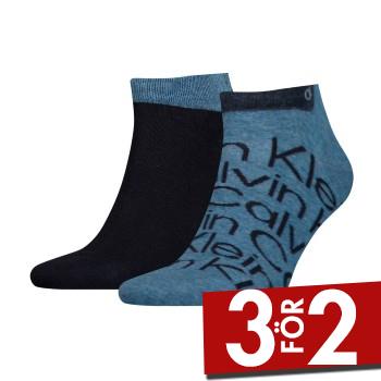 Calvin Klein Strumpor 2P All Over Print Sneaker Sock Jeansbl&aring; Strl 43/46 Herr