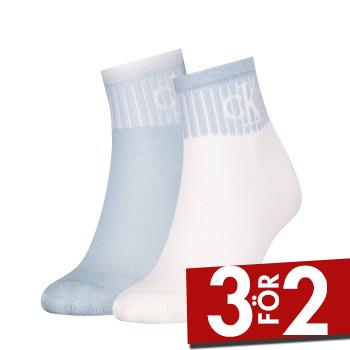 Calvin Klein Strumpor 2P Glossy Rib Quarter Socks Vit/Bl&aring; Strl 39/42 Dam