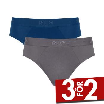 Sloggi Kalsonger 2P SLG Base Midi Briefs Gr&aring;/Bl&aring; bomull Small Herr