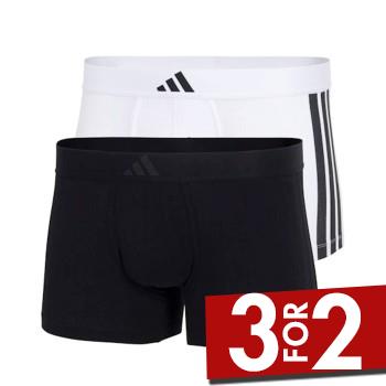 adidas 2P Active Flex Cotton 3 Stripes Low Rise Trunk Hvid/Sort bomuld Medium Herre billede
