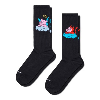 Happy socks Strumpor 2P Good Pig Bad Pig Sneaker Sock Svart mönstrad Strl 36/40