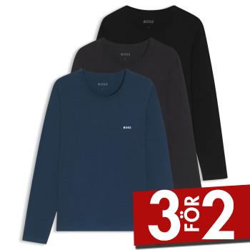 BOSS 3P Long Underwear Shirt Bl&aring;/Gr&aring; bomull Medium Herr