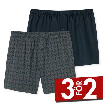 Schiesser Kalsonger 2P Leg Flattering Boxer Shorts Bl&aring;/Gr&aring; bomull Small Herr