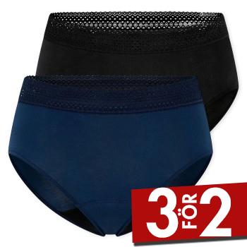 Schiesser Trosor 2P Care Retro Period Pants Svart/Bl&aring; bomull 38 Dam