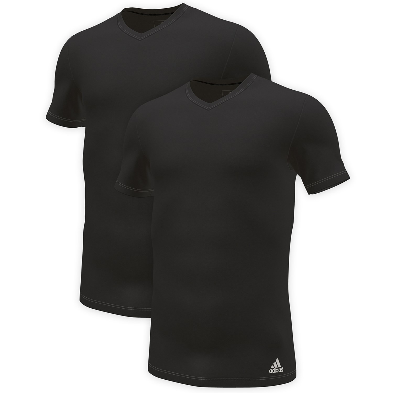 2 Pack Adidas Active Flex Cotton 3 Stripes V Neck T Shirt Svart