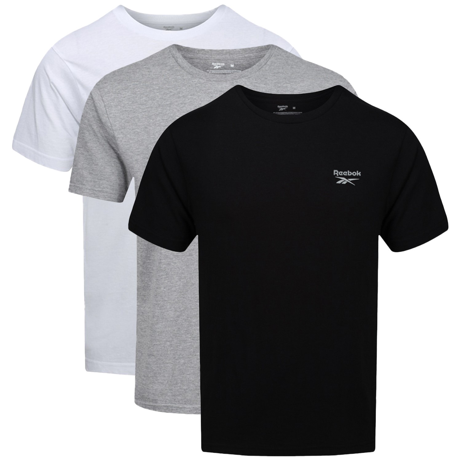 3 er Pack Reebok Santo Crew Neck T Shirt Svart Gra